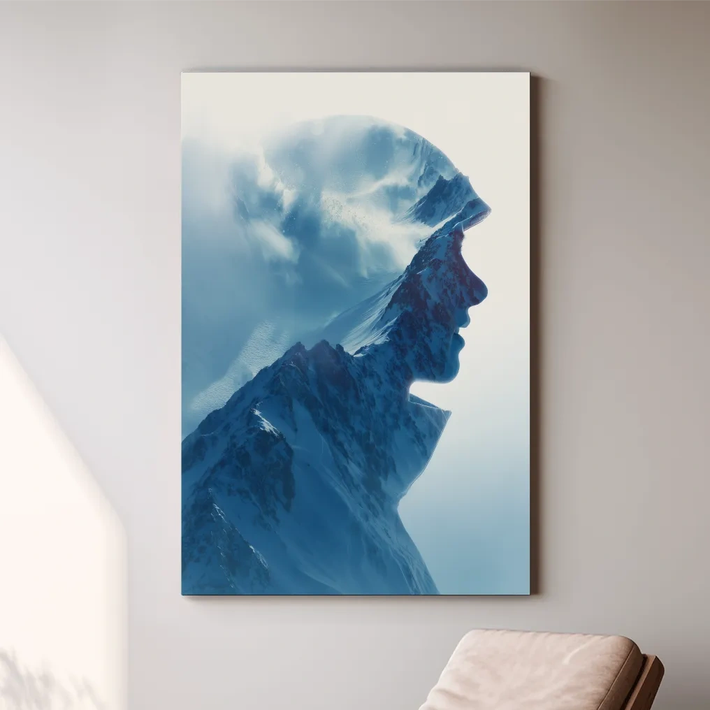 Double exposure skier and alpine mountain photography artwork