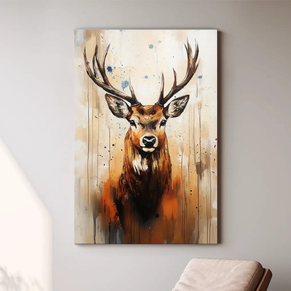 Impasto Style Deer Stag Portrait - Rustic Wildlife Wall Art