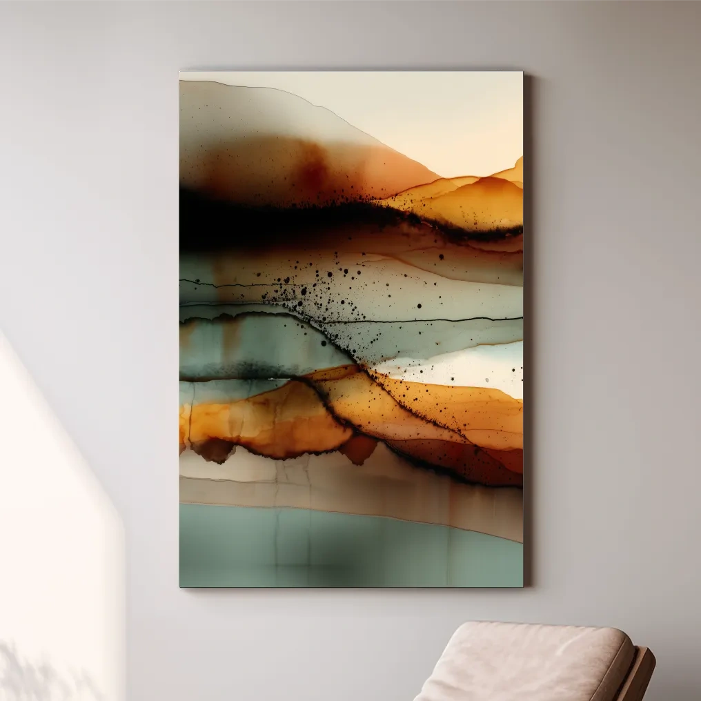 Earth Tone Ink Wash Mountain Landscape - Abstract Modern Wall Art