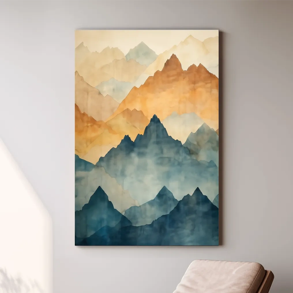 Foggy Layered Mountain Watercolor Landscape - Abstract Wall Art