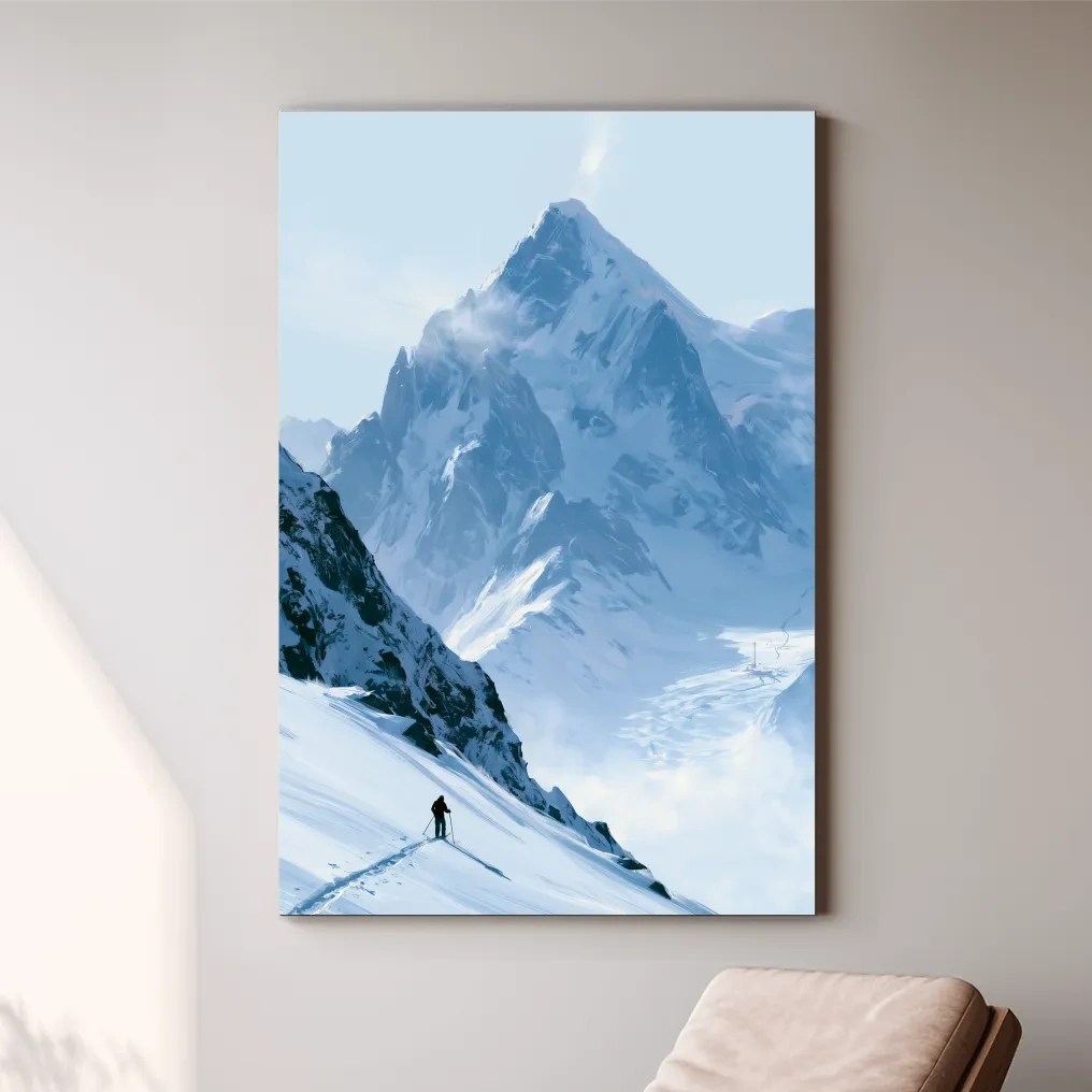 Backcountry Skier Alpine Peak Landscape - Minimalist Winter Mountain Wall Art
