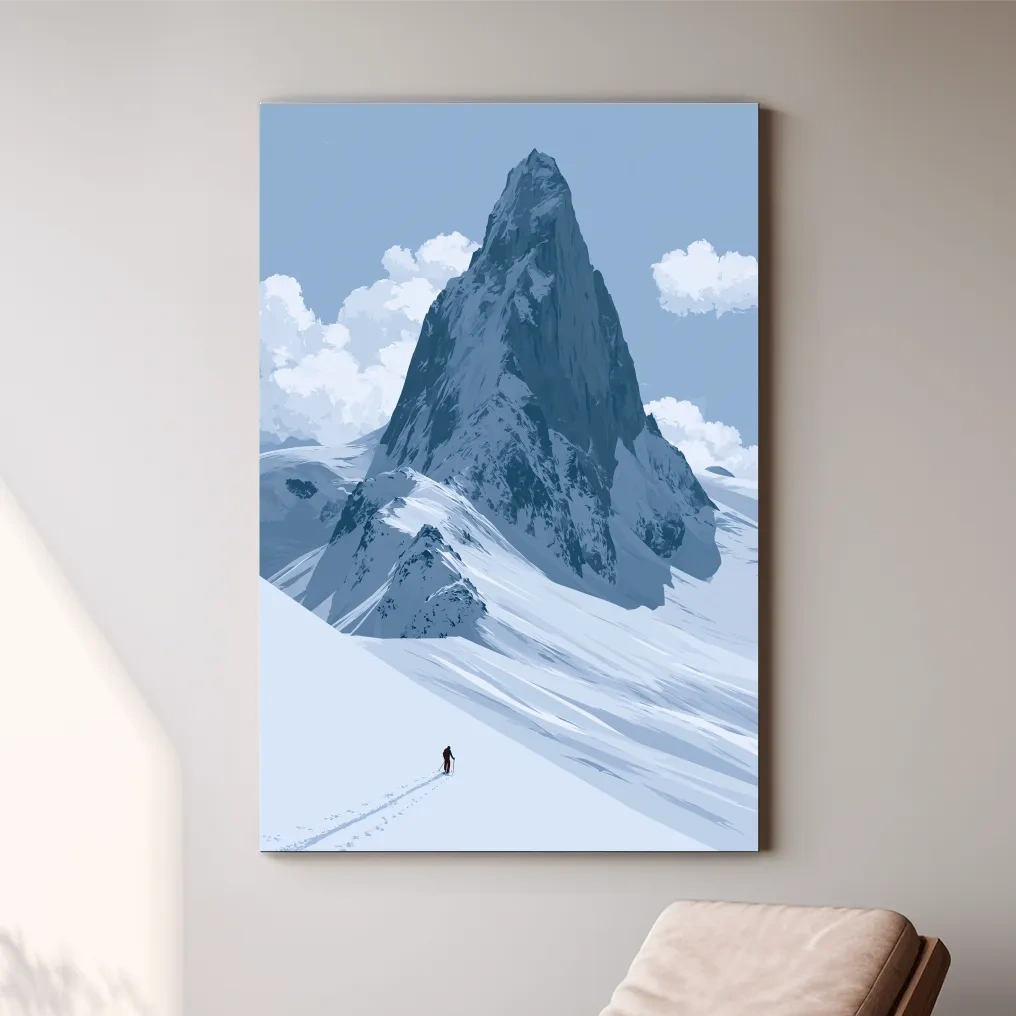 Backcountry Alpine Skier Illustration - Minimalist Mountain Landscape Wall Art