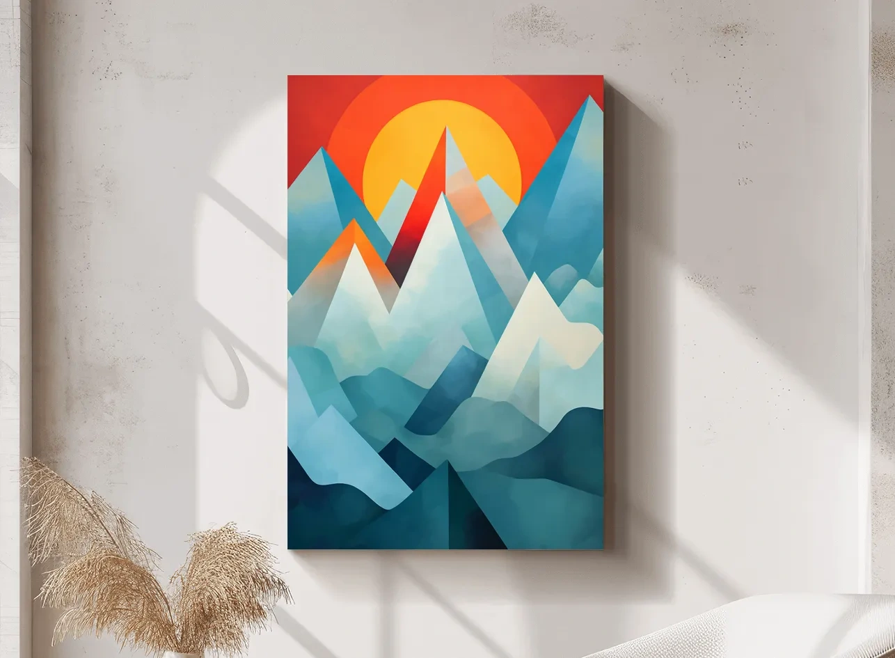 Abstract suprematism sunset mountain painting