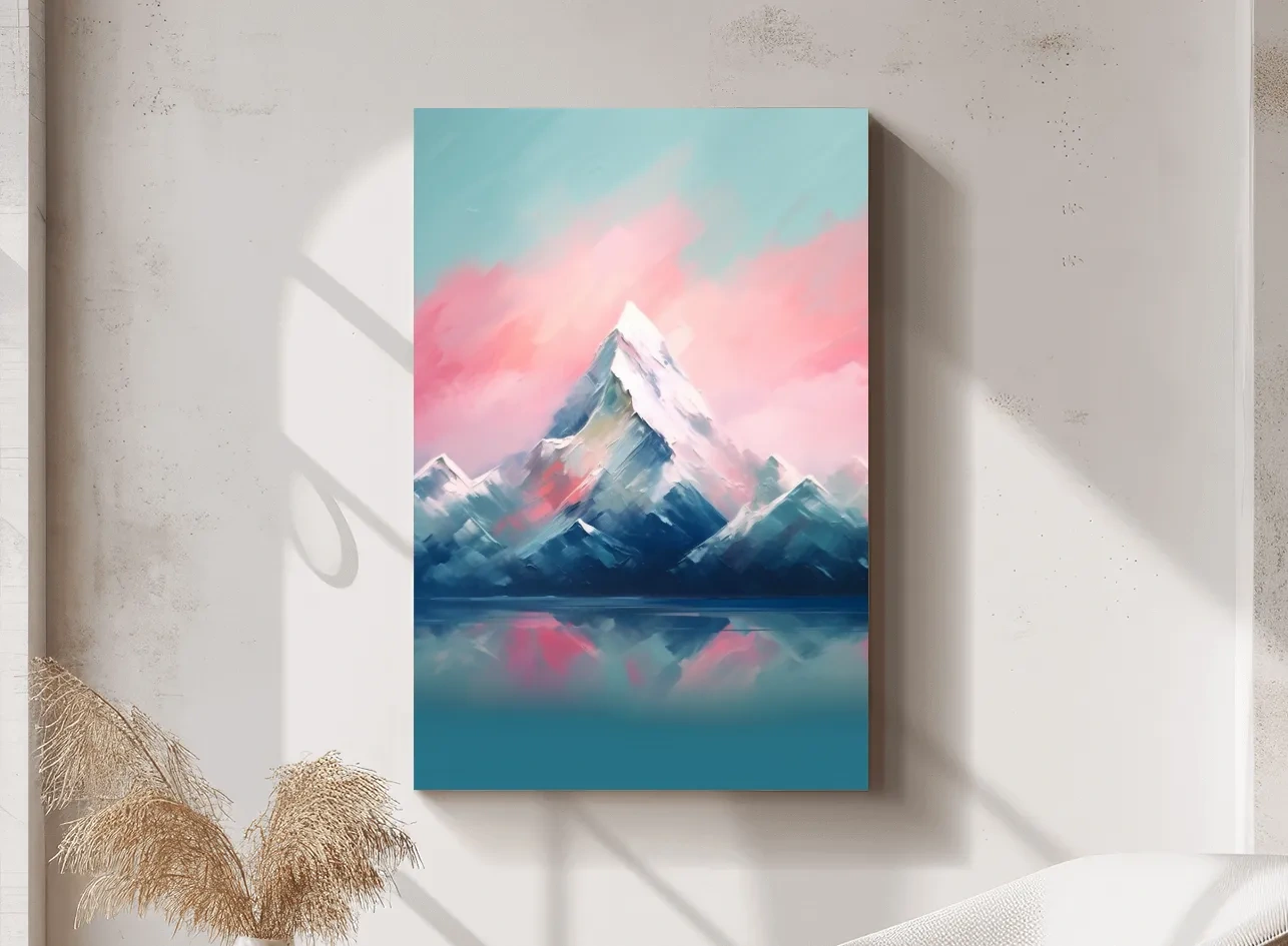 Pastel Alpine Peak Painting - Impressionism Watercolor Mountain Wall Art