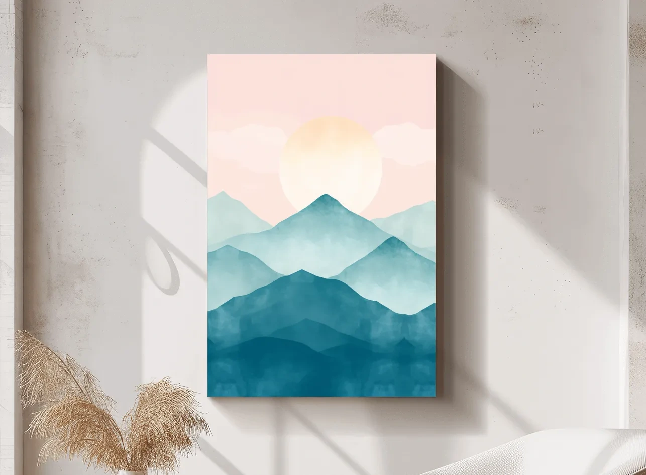 Pastel Watercolor Mountain Sunrise - Abstract Landscape Painting