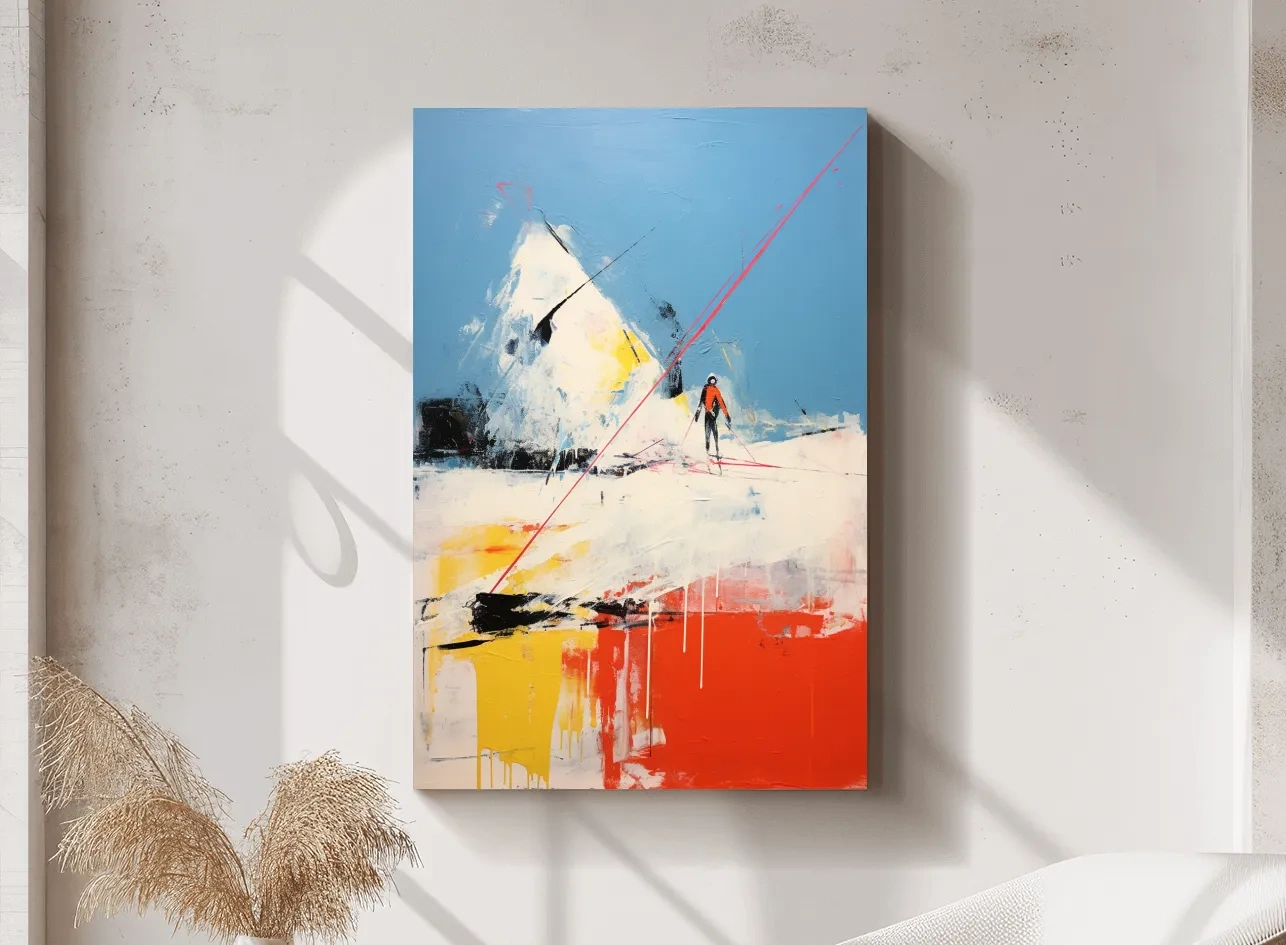 Expressionist Abstract Skiier Mountain Peak Painting - Winter Sports Wall Art