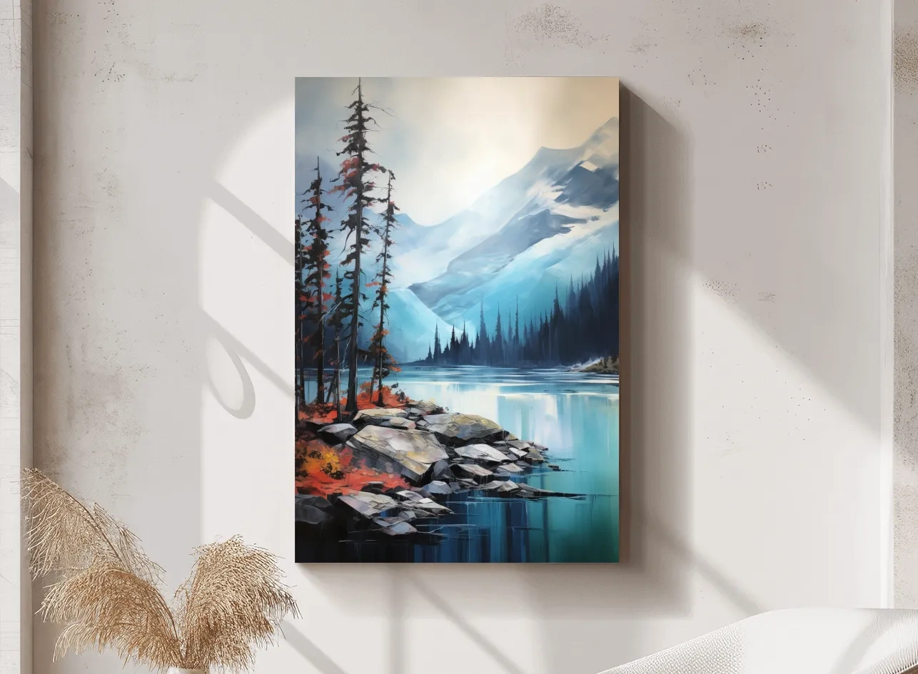 Turquoise Alpine Lake And Mountain Watercolor - Serene Forest Wall Art