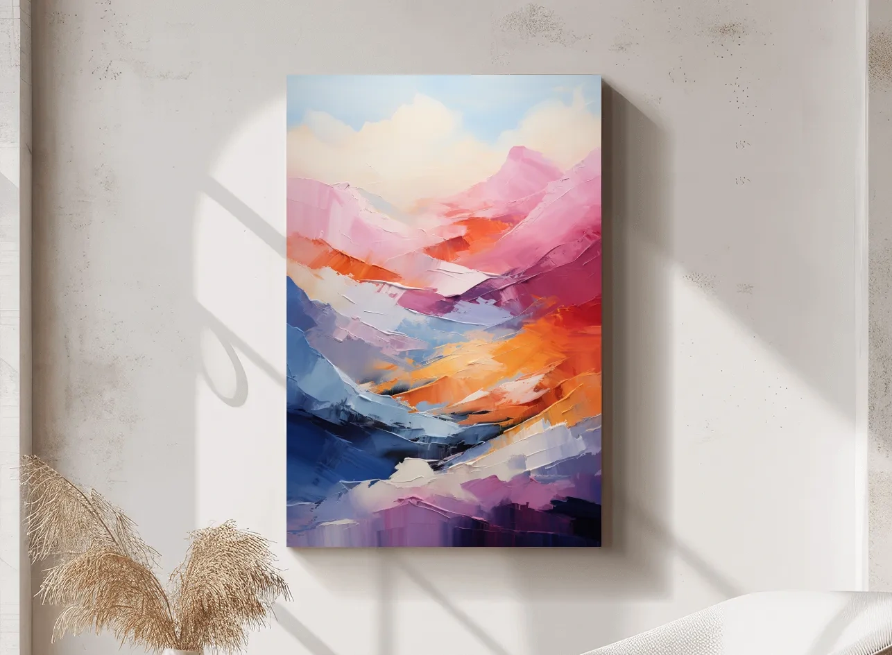 Vibrant Abstract Mountain Landscape Painting - Colorful Impasto Texture Wall Art