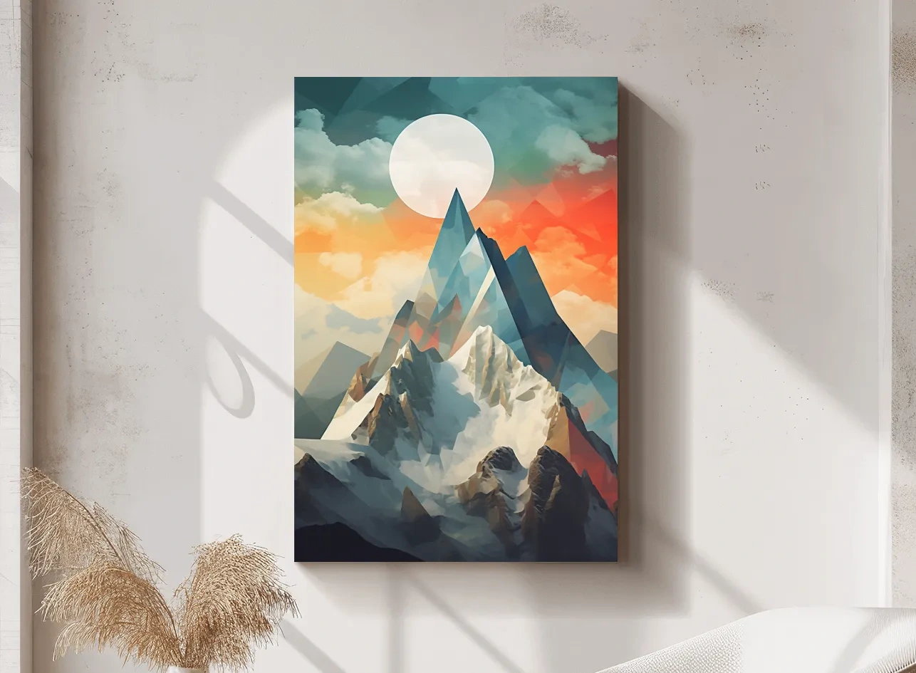 Suprematism Alpine Mountain Peak Sunrise - Abstract Landscape Wall Art