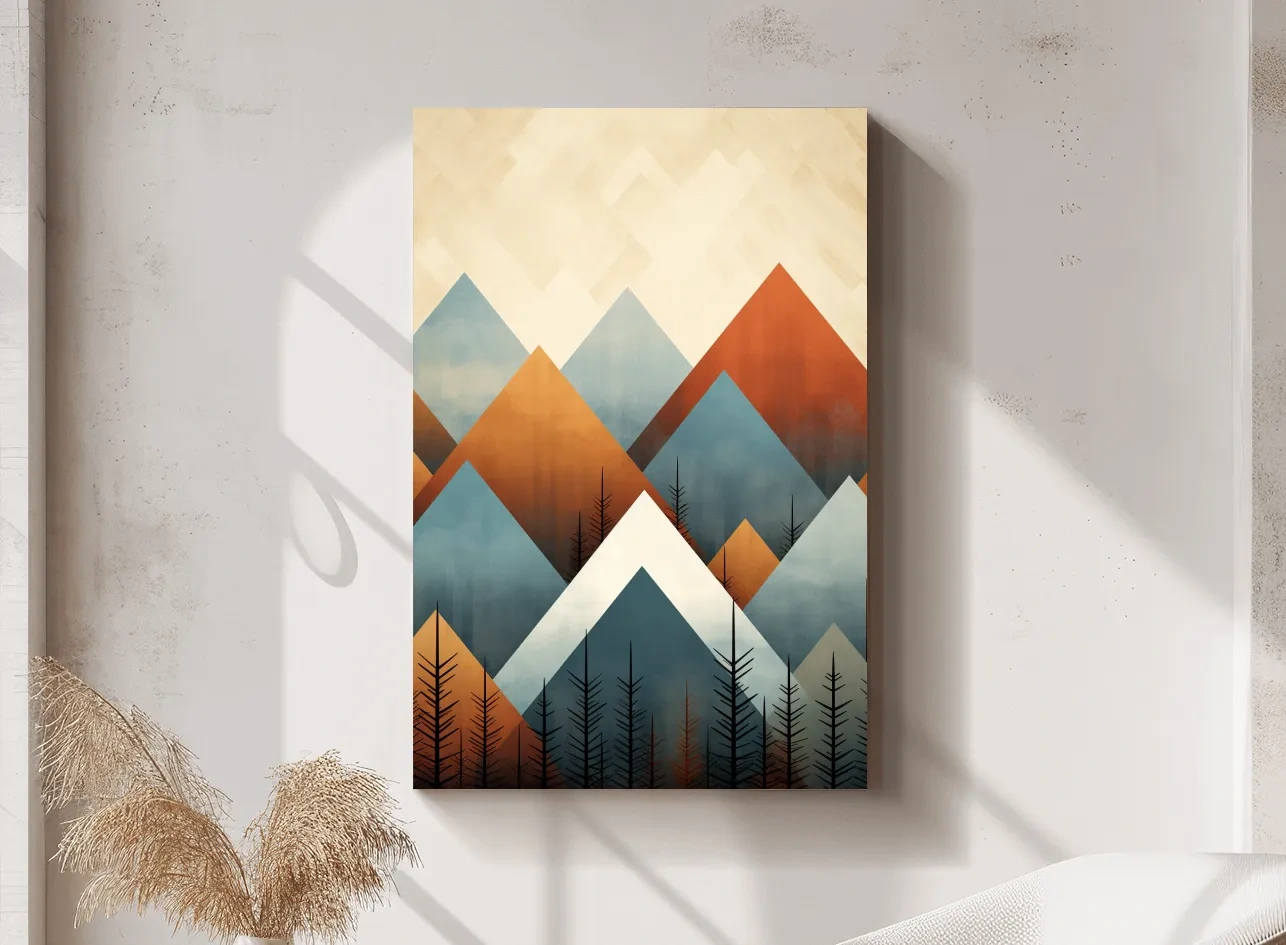 Geometric Pine Mountain Peaks - Minimalist Mid Century Wall Art