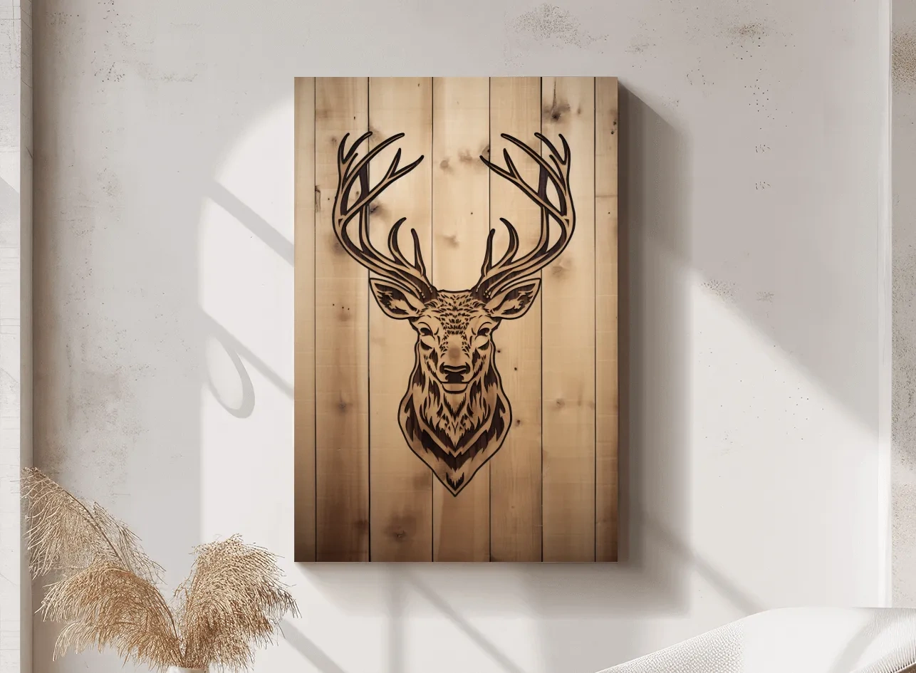 Rustic Stag Head Woodburn Illustration - Cabin Lodge Wildlife Wall Art
