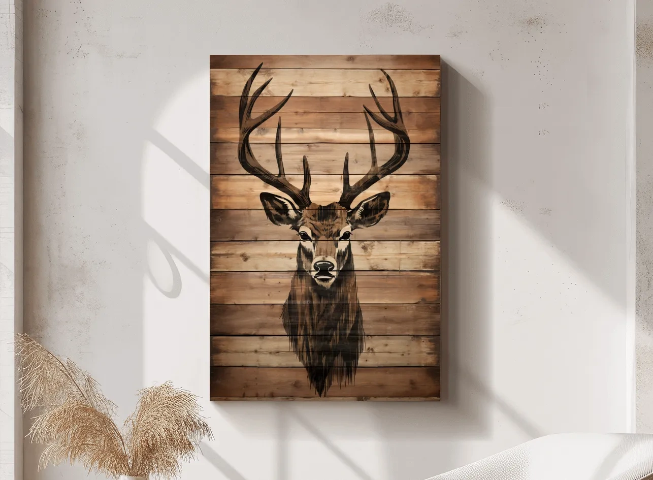 Rustic Stag Head Wood Burning Art - Cabin Lodge Wildlife Artwork
