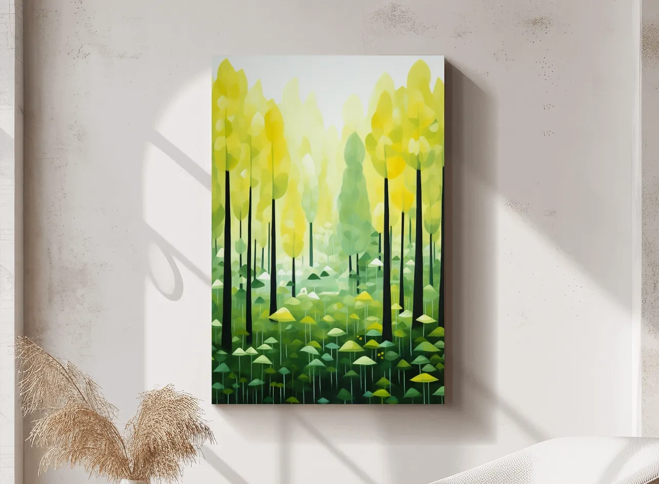 Sunlit Abstract Forest Canopy Painting - Storybook Woodland Wall Art