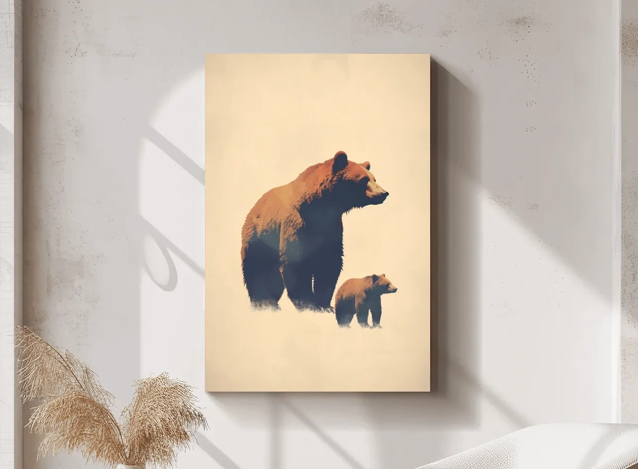 Minimal illustration of a momma bear and her cub