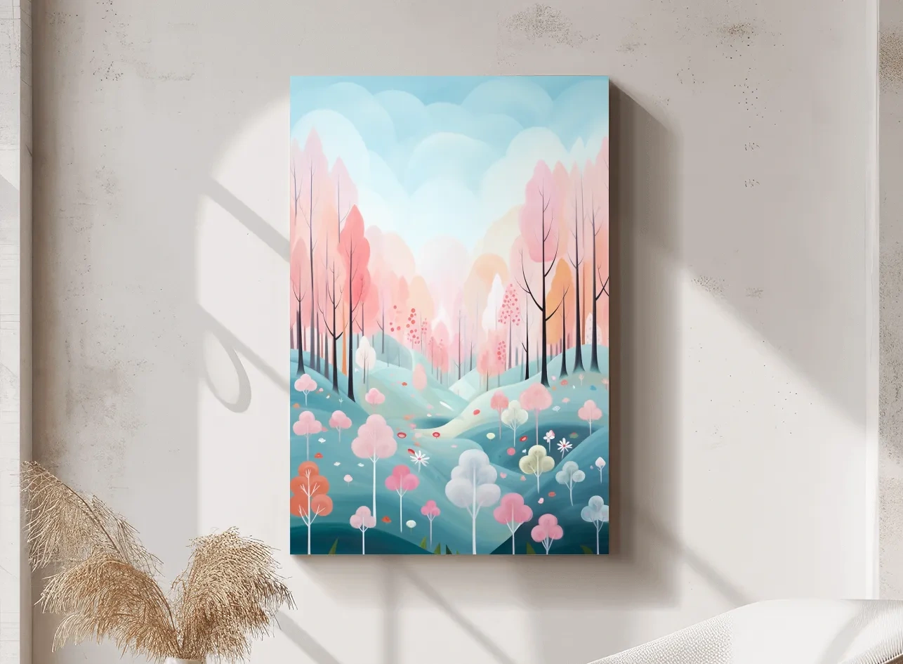 Whimsical Pastel Spring Forest Landscape - Dreamy Nature Wall Art