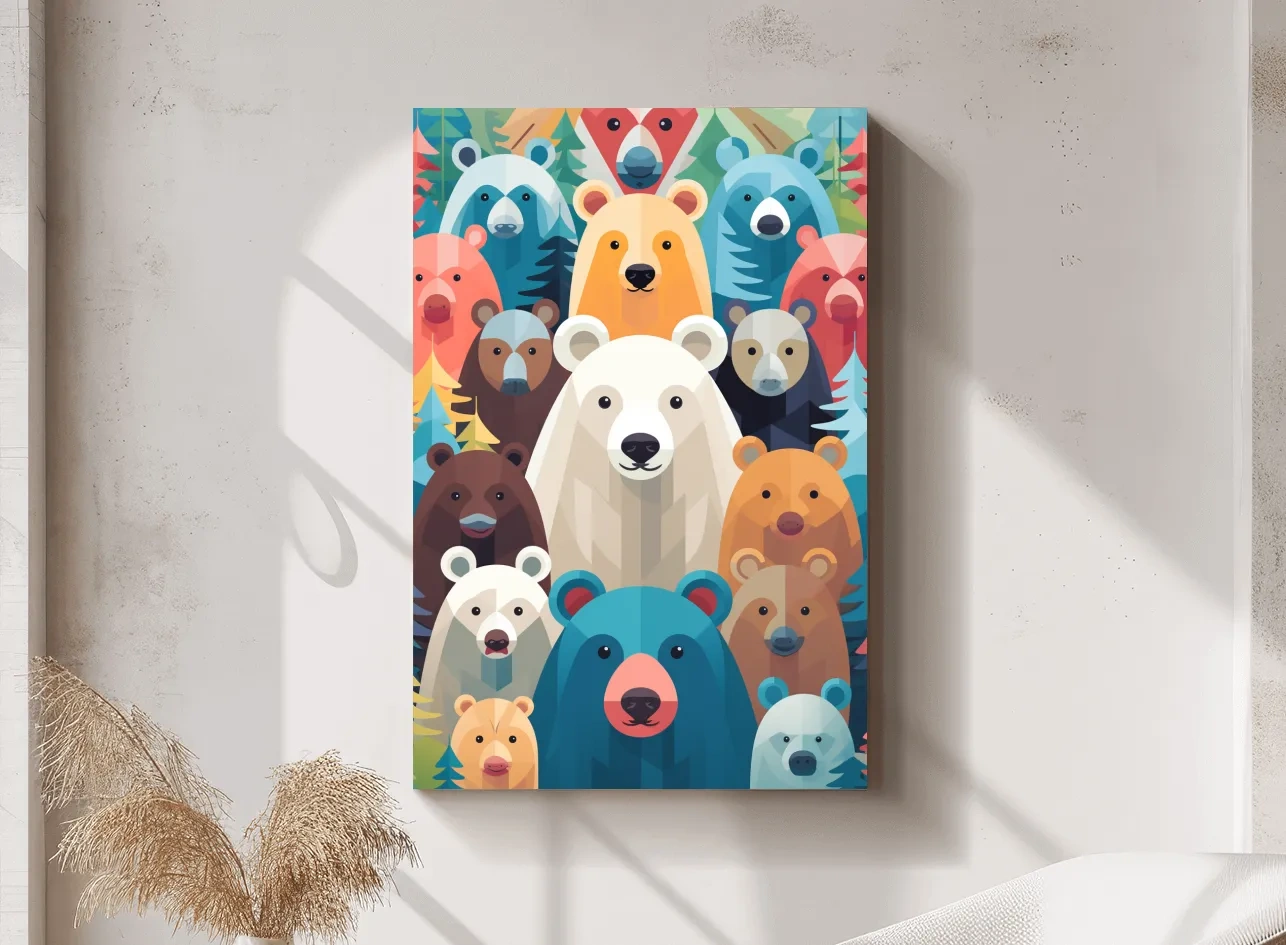 Colorful Bear Family Collage - Childrens Nursery Wildlife Wall Art
