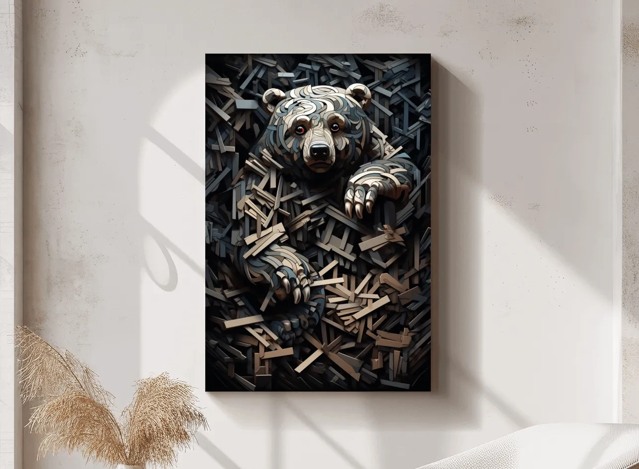 Deconstructed Hidden Grizzly Bear - 3D Abstract Wildlife Wall Art