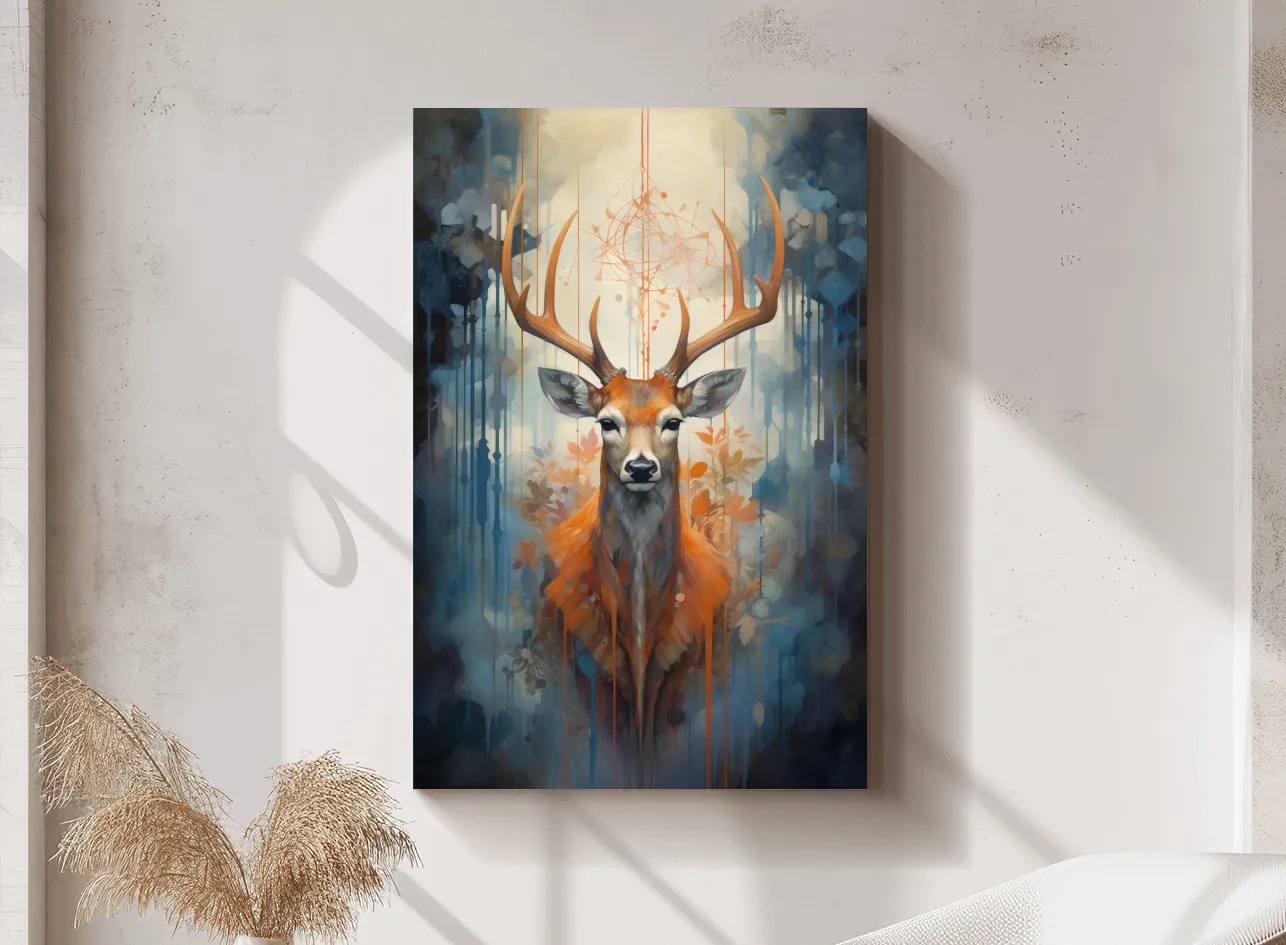 Majestic Stag Portrait - Abstract Wildlife Painting Wall Art