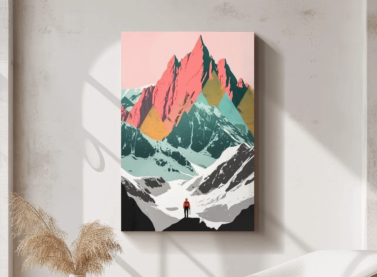 Vibrant Alpine Peaks Illustration - Colourful Mountain Wall Art