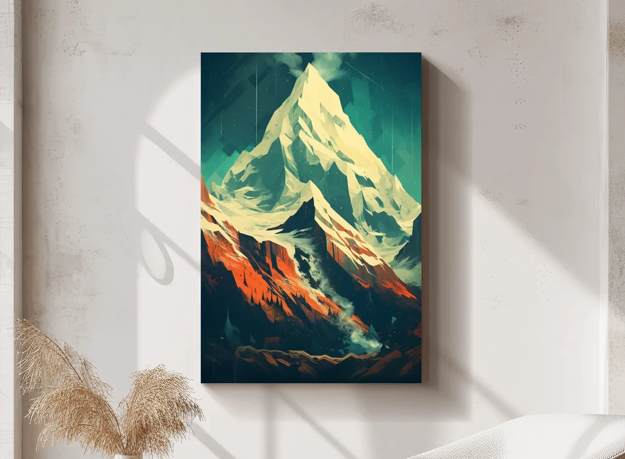 Retro Geometric Glacier Mountain Peak Artwork - Alpine Landscape Wall Art