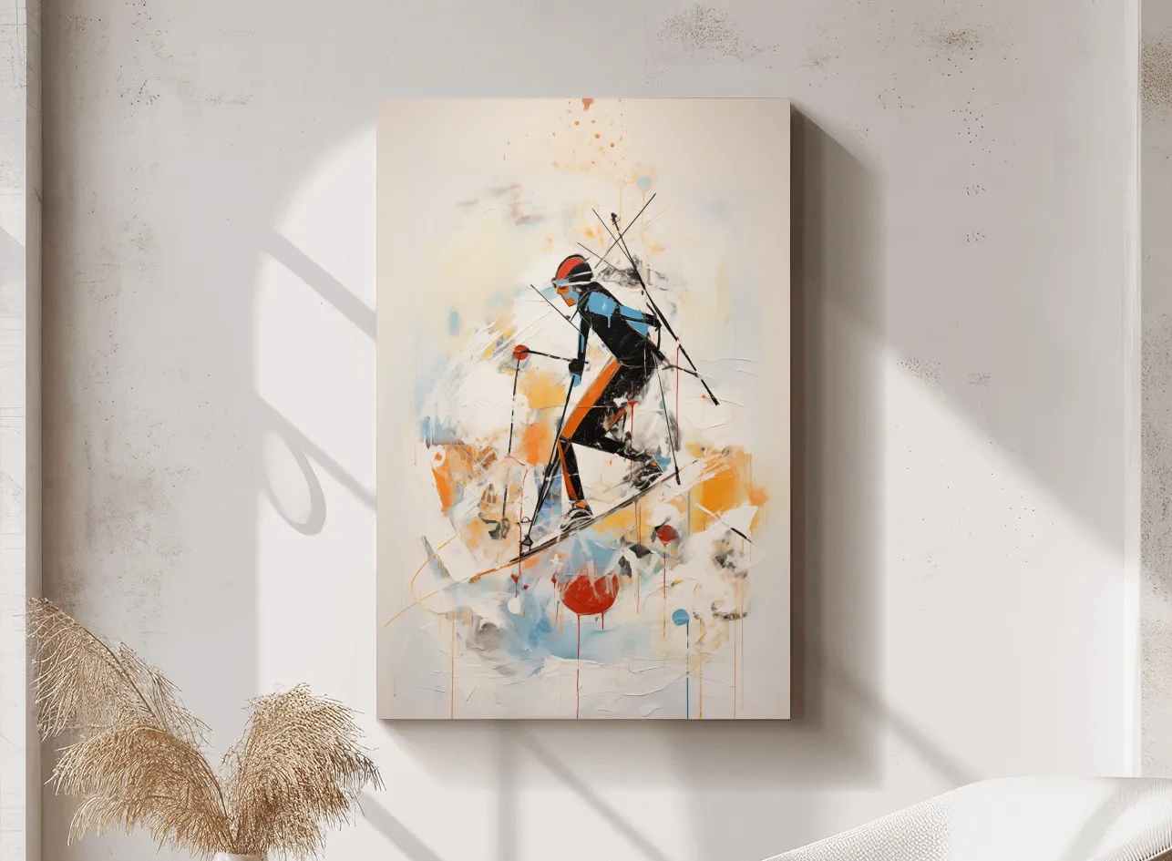 Abstract Ski Mountaineer Painting - Modern Winter Adventure Wall Art