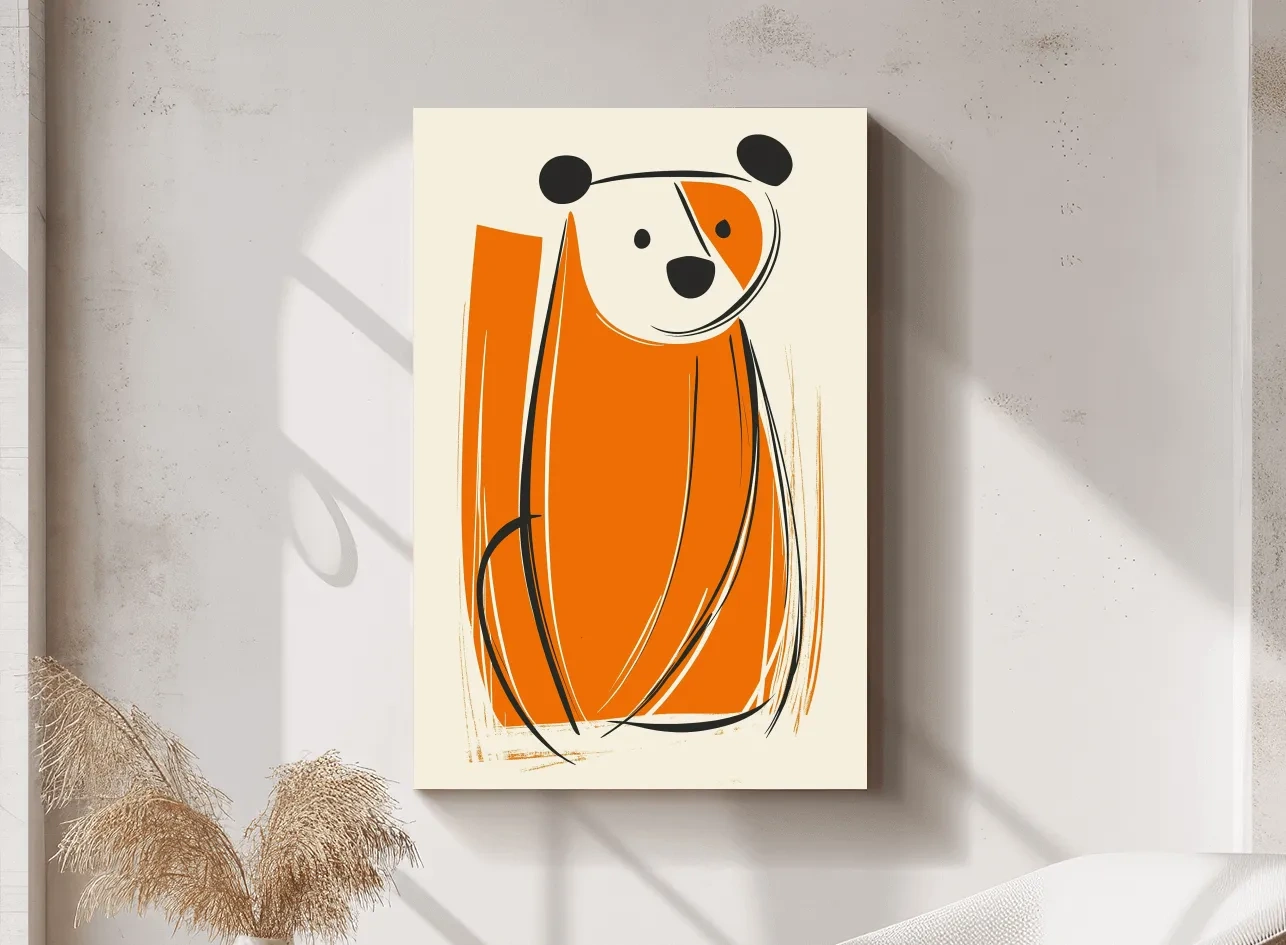 Minimalist Bear Caricature Illustration - Modern Nursery Wall Art