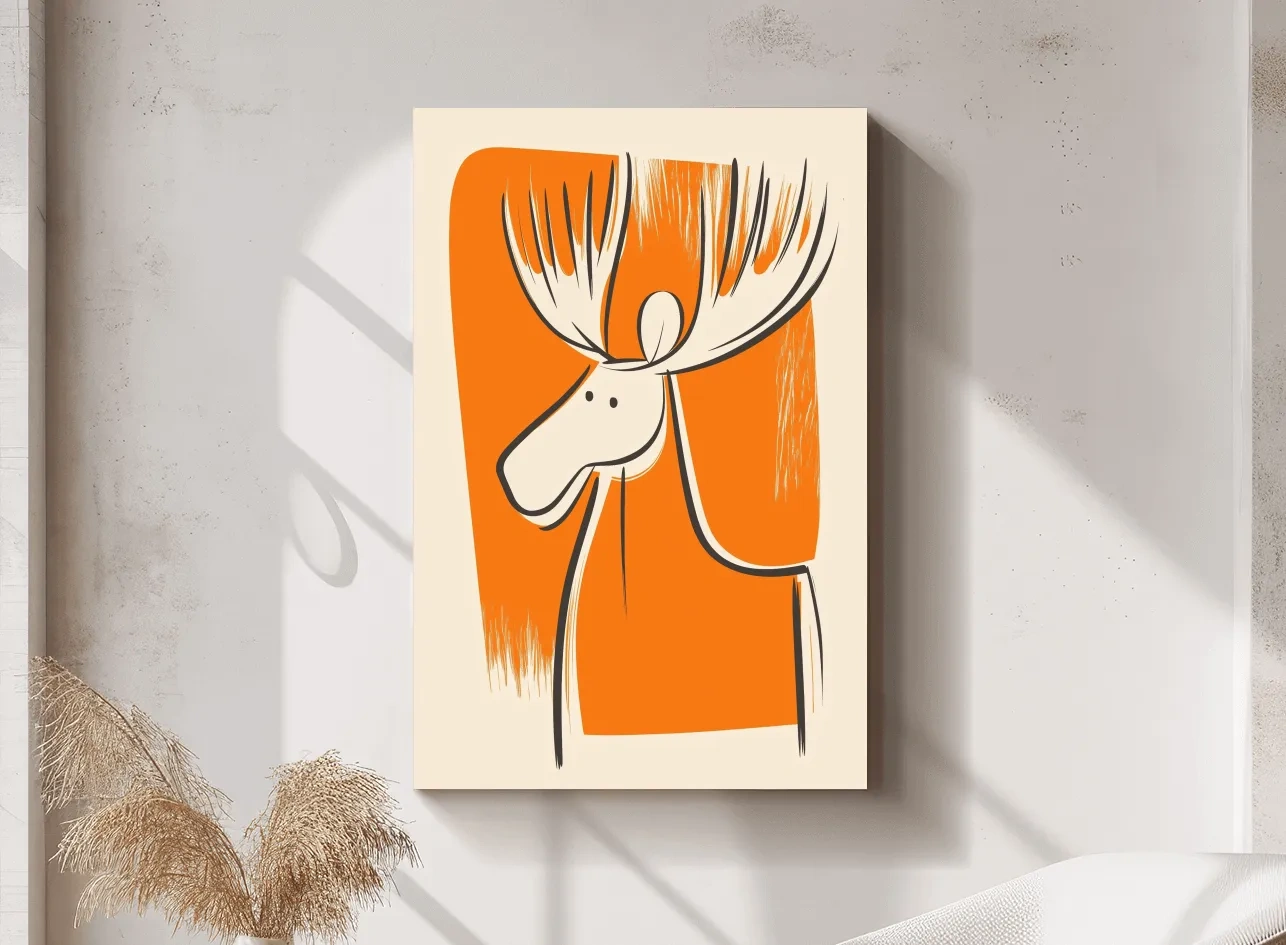 Minimalist Caricature Moose Illustration - Cartoon Wildlife Wall Art