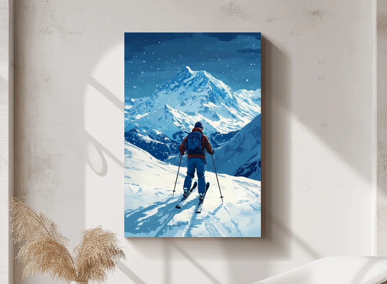 Alpine Skier In Snowy Mountain Peaks - Winter Adventure Landscape Wall Art