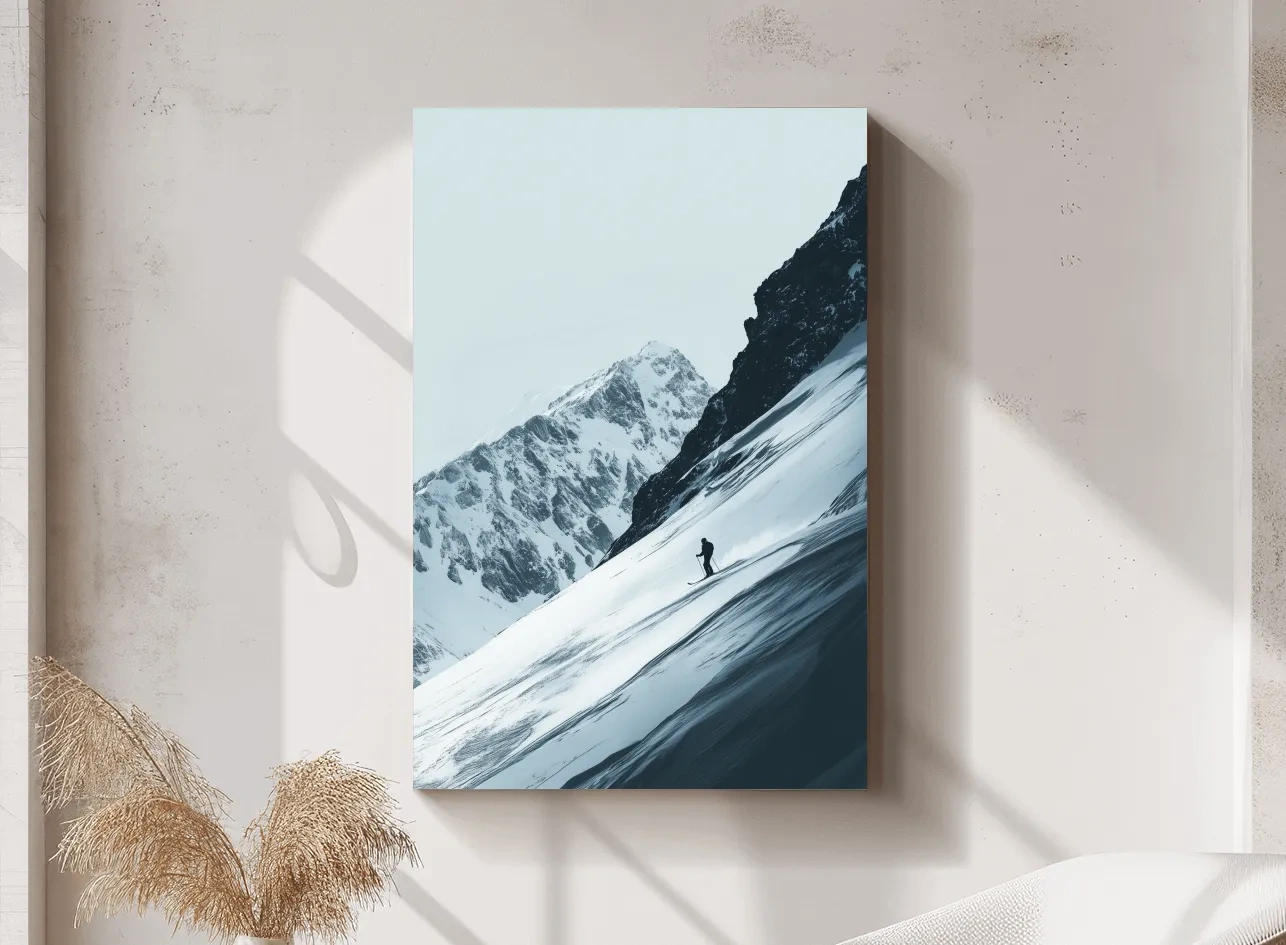 Snowy Alpine Skier Artwork - Minimalist Ski Wall Art