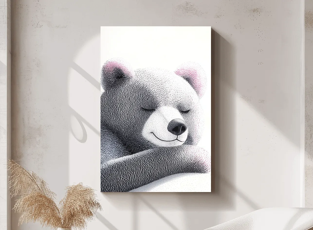 Cute Textured Teddy Bear Illustration - Minimalist Nursery Animal Wall Art