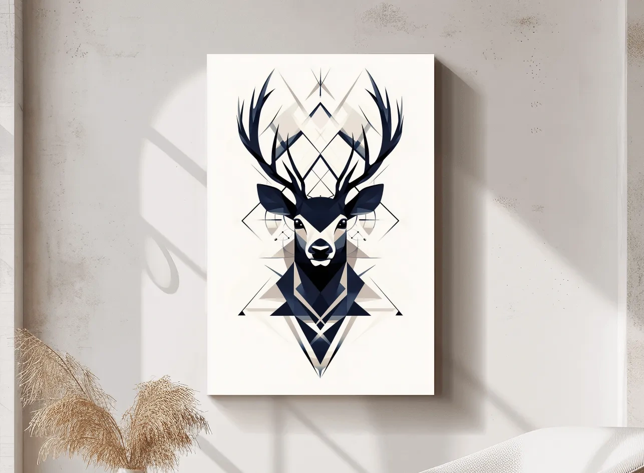 Geometric Stag Head Illustration - Tribal Style Wildlife Wall Art