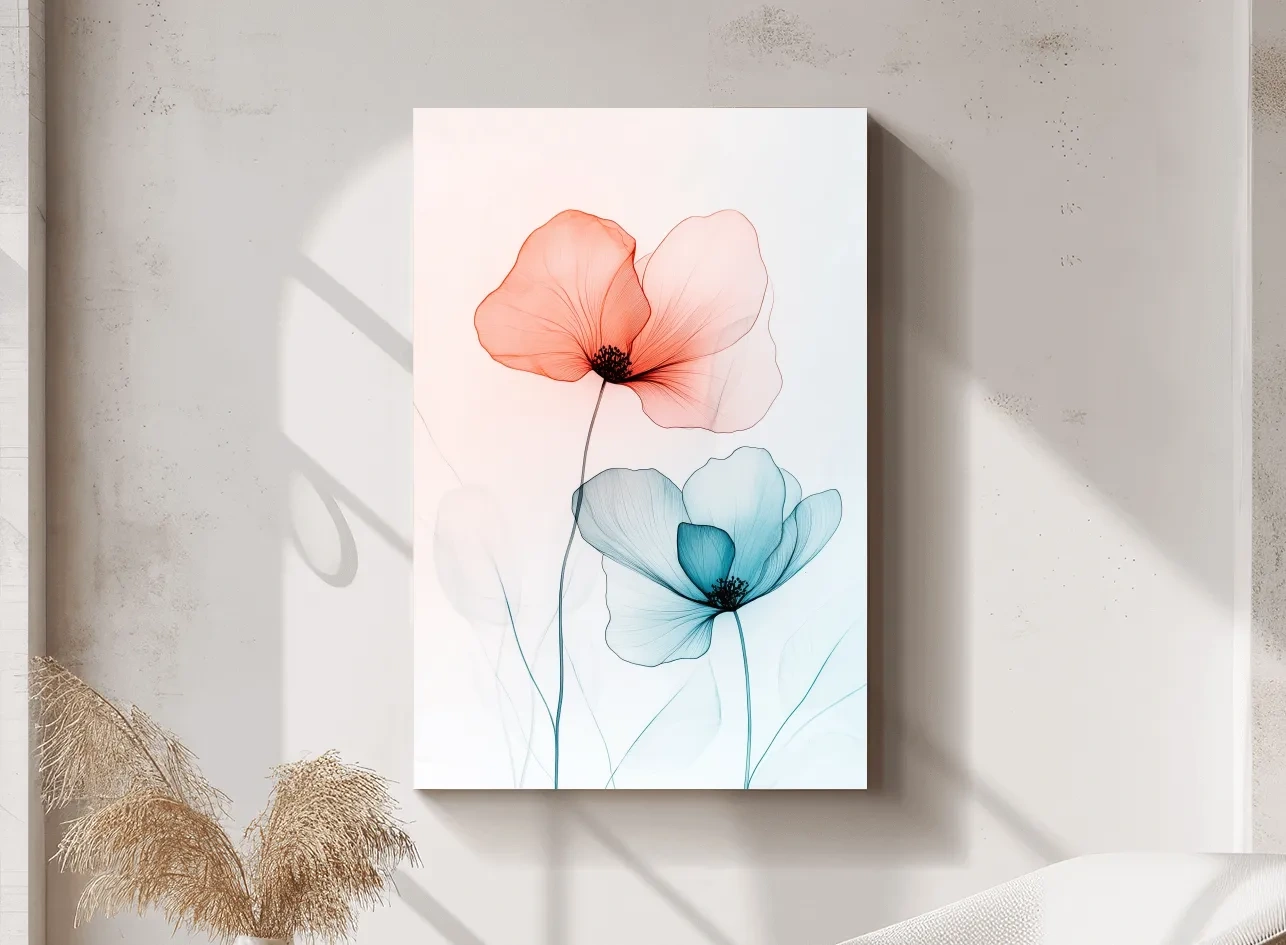 Abstract poppy art, soft watercolour print