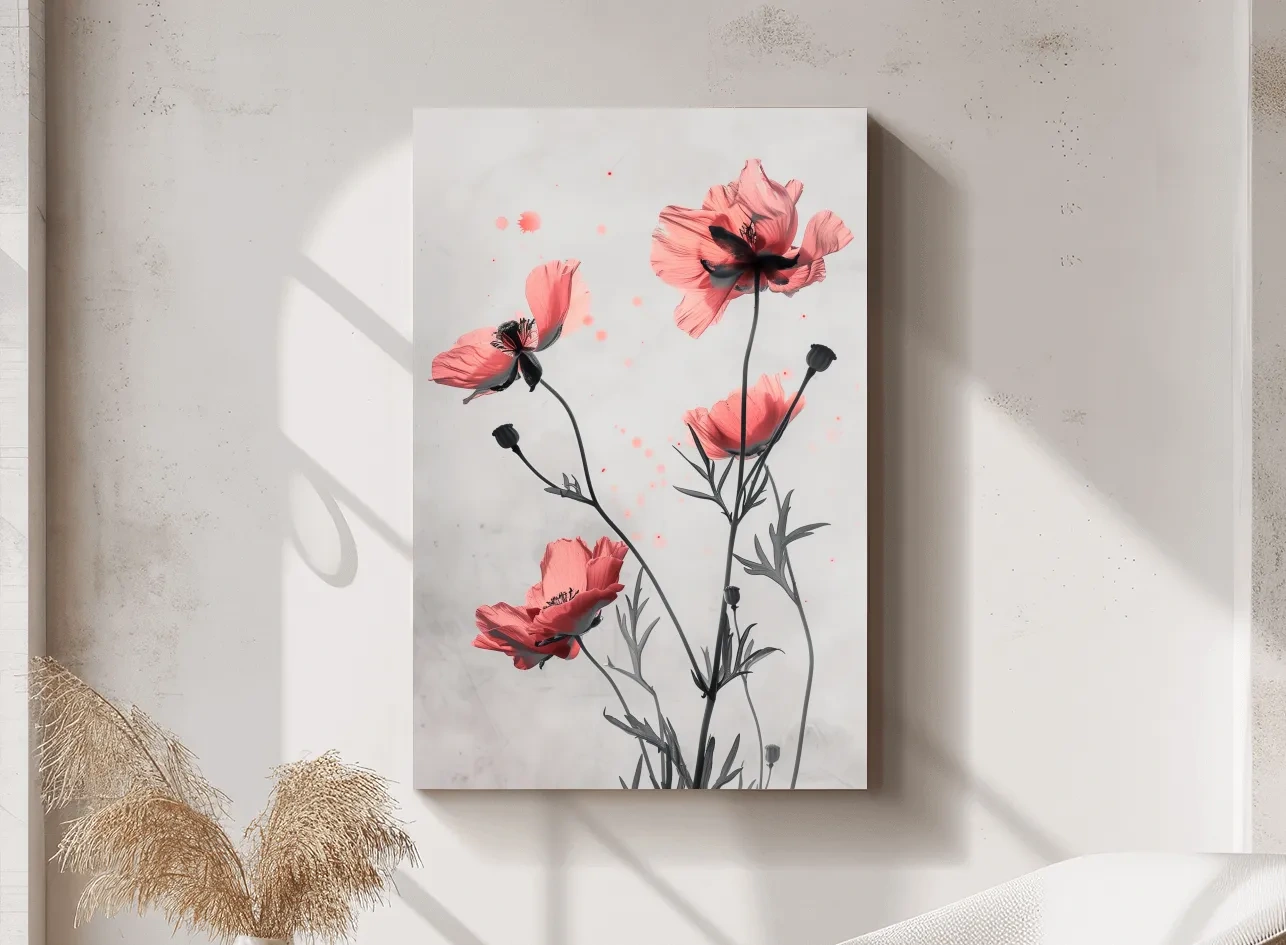 Poppy Flowers Watercolor Illustration - Minimalist Botanical Wall Art