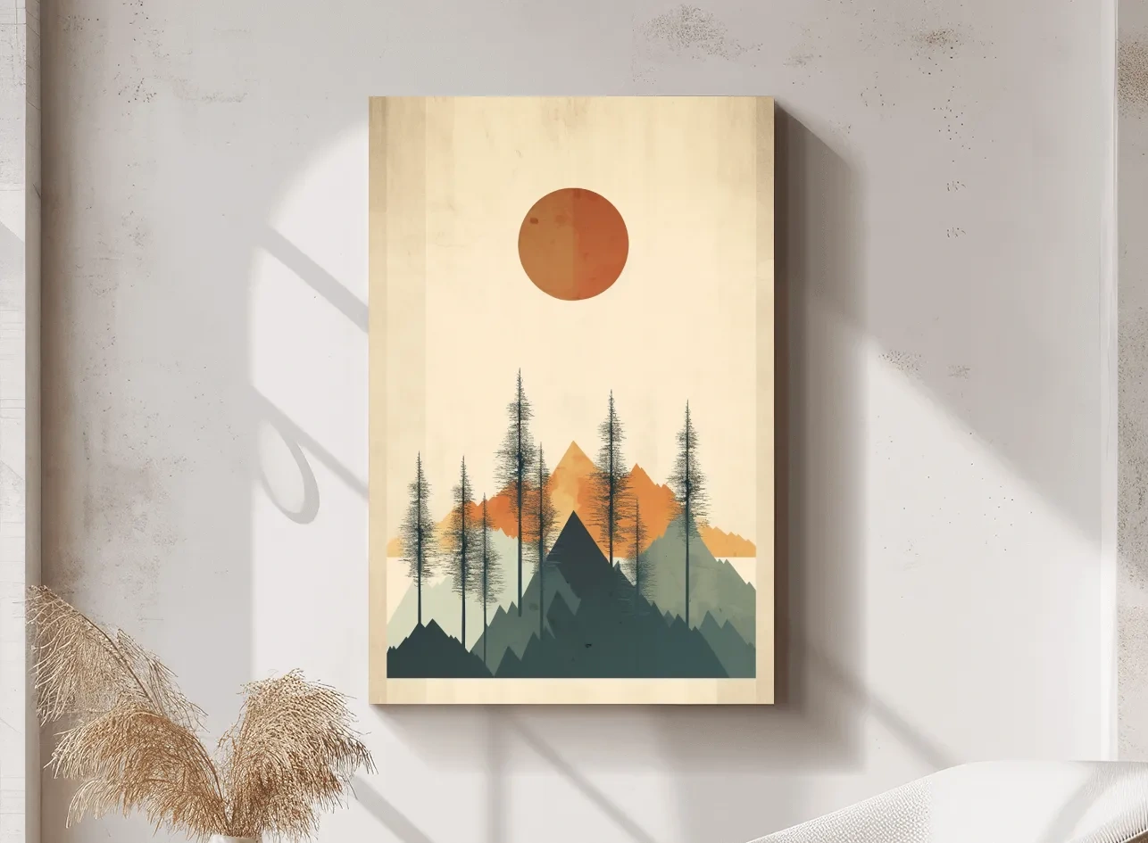 Minimalist Mountain Landscape Illustration - Modern Scandinavian Wall Art