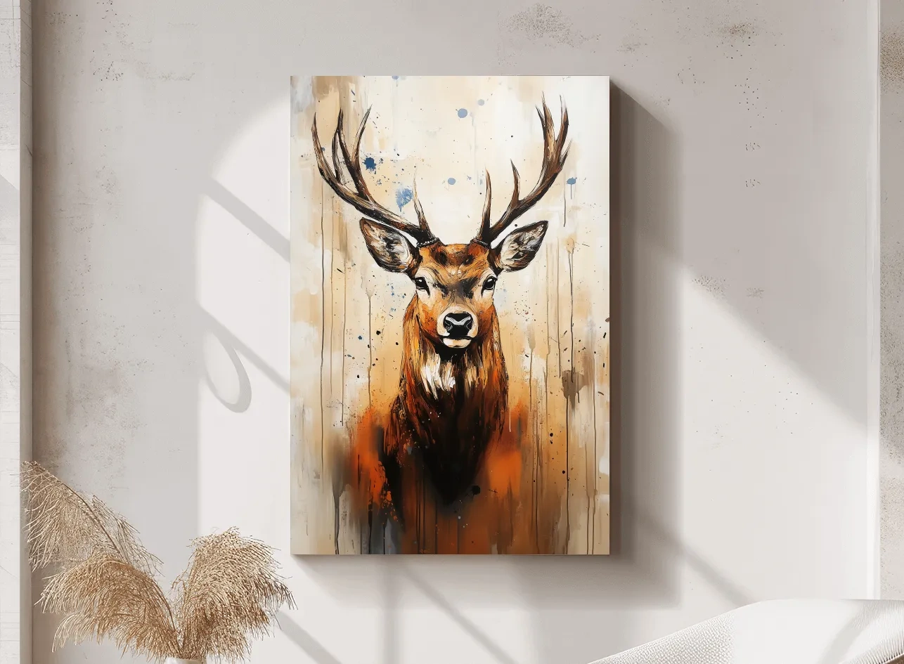 Impasto Style Deer Stag Portrait - Rustic Wildlife Wall Art