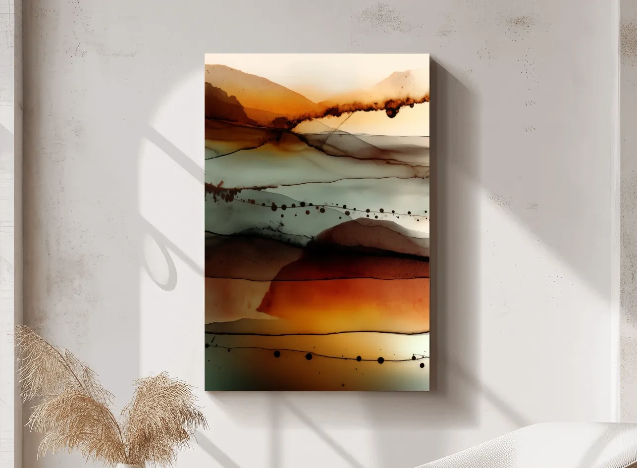 Moody Abstract Mountain Horizon Watercolor - Modern Landscape Wall Art