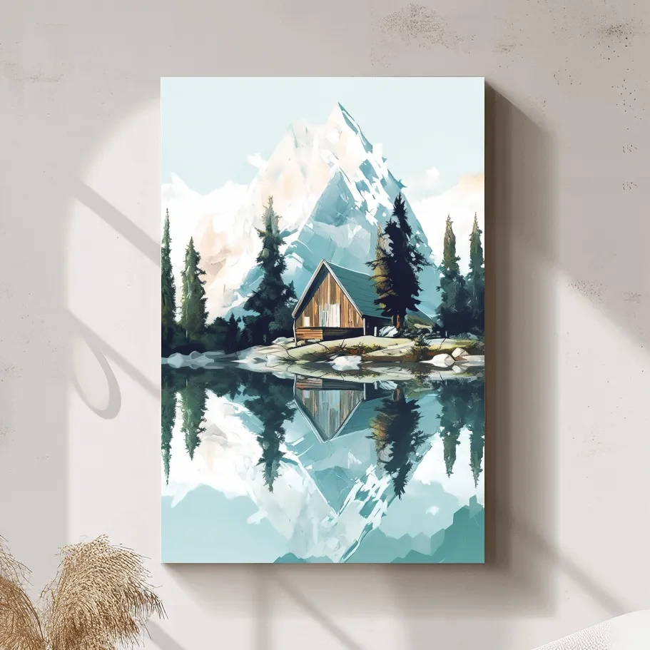 Painting of a cabin in the alpine