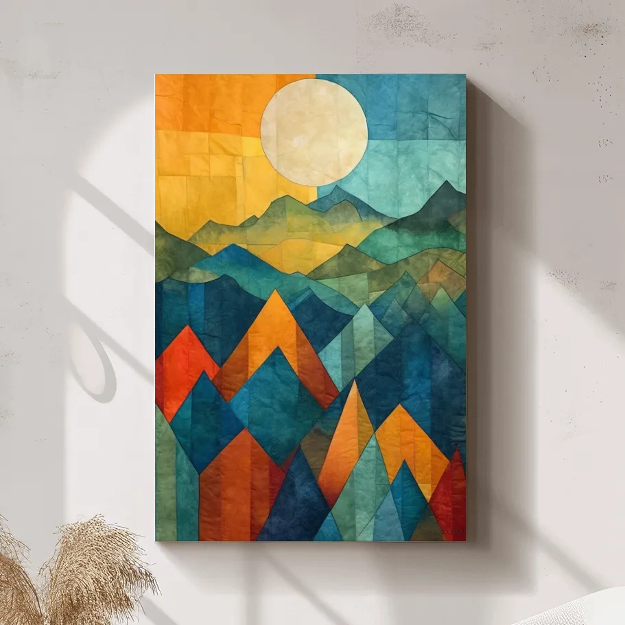 Abstract stained glass style mountain artwork