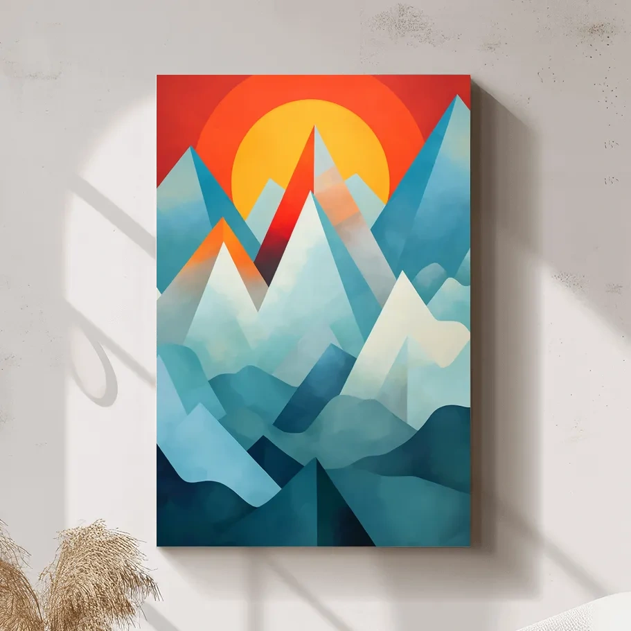 Abstract suprematism sunset mountain painting