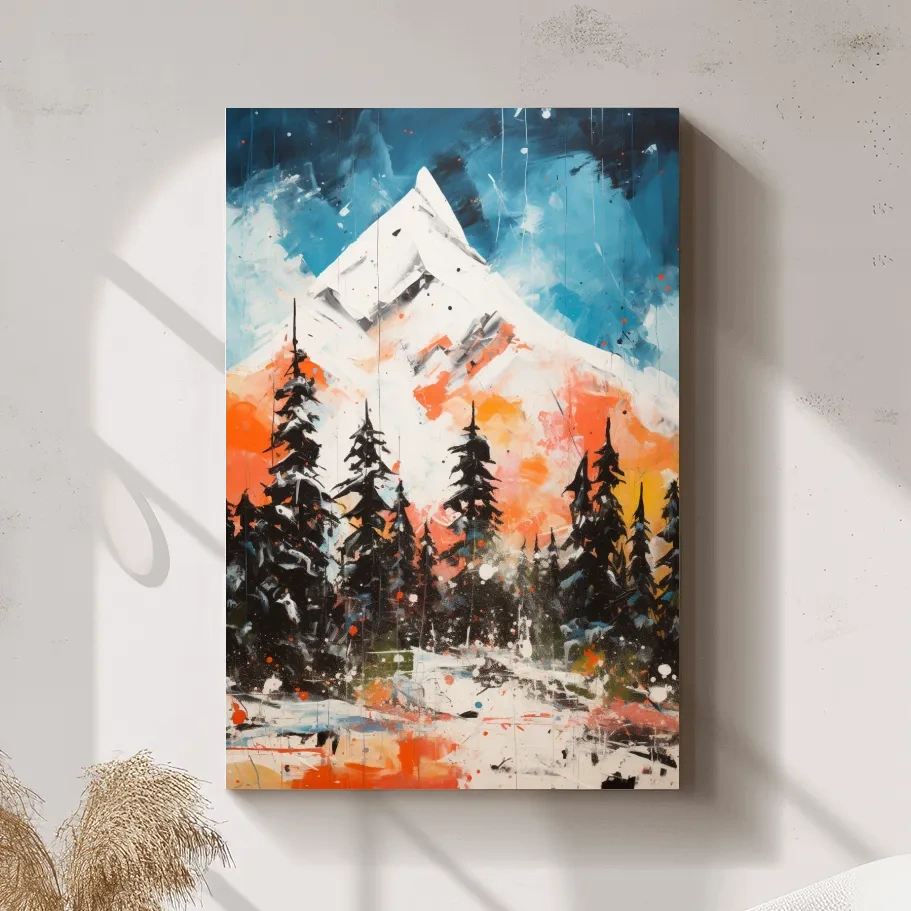 Textured rustic mountain painting