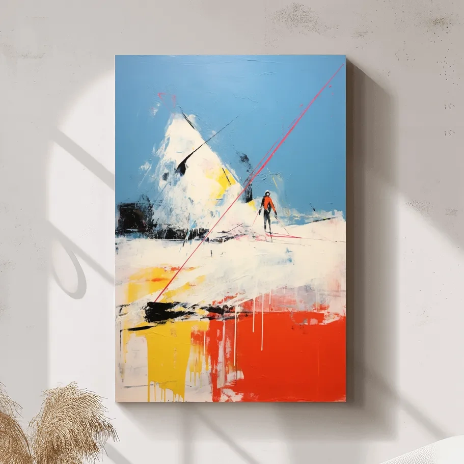 Expressionist style abstract painting of a skier
