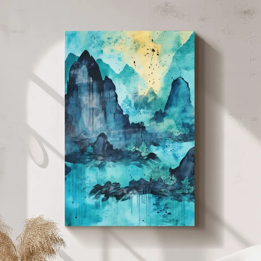 Abstract painting of a mountainous landscape