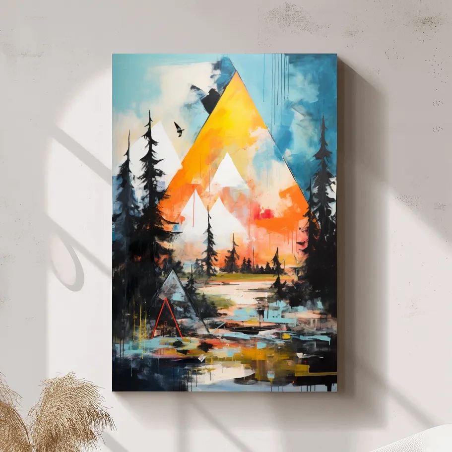 Abstract style painting art of geometric mountains