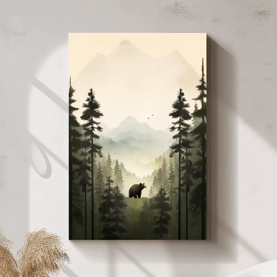 Serene art, a bear standing in the forest