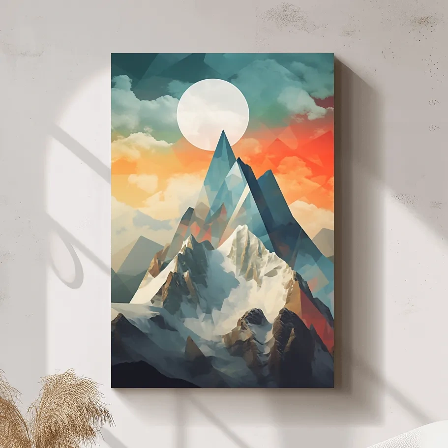 Abstract suprematism art, glacier at sunset