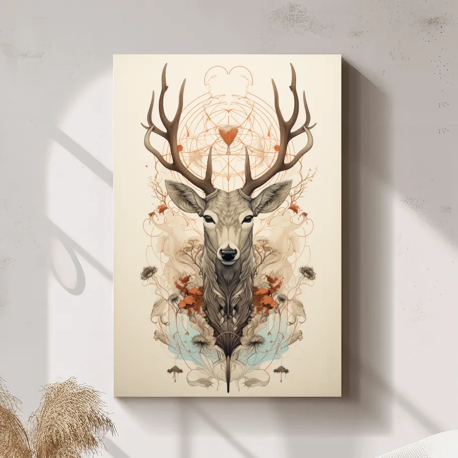 Ornate floral illustration of an elegant deers head