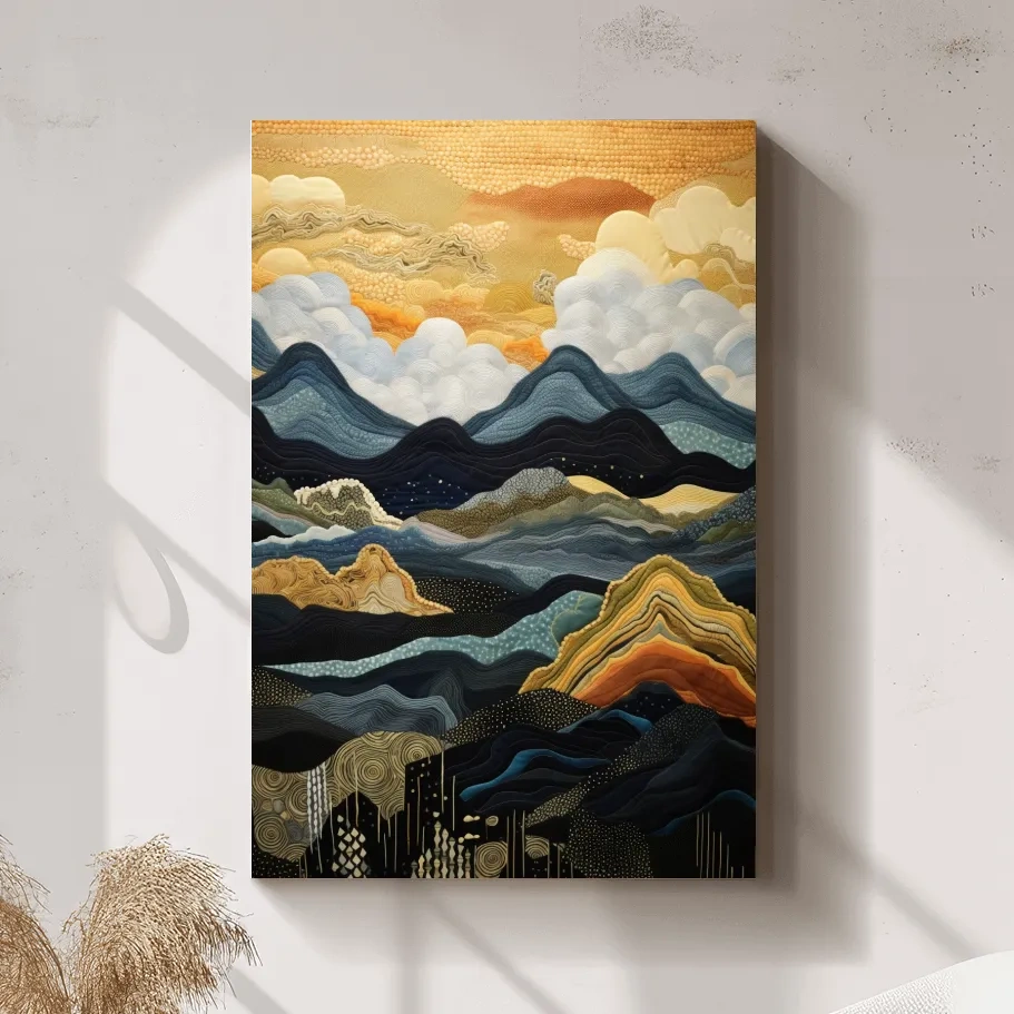 Elegant tapestry art, rolling mountain patterns