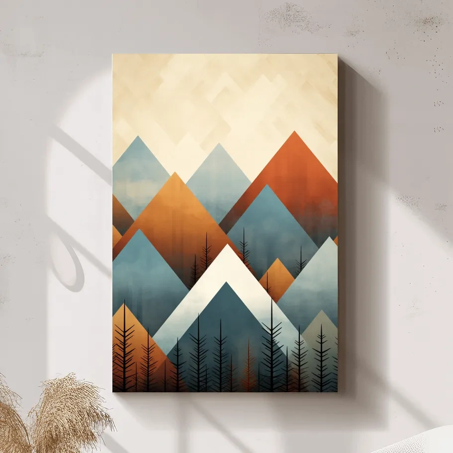 Geometric Pine Mountain Peaks - Minimalist Mid Century Wall Art