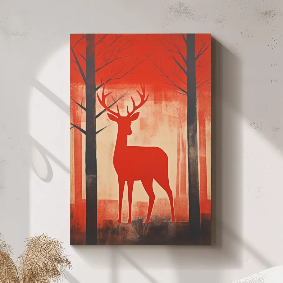 Rustic silhouette painting of a deer in the forest