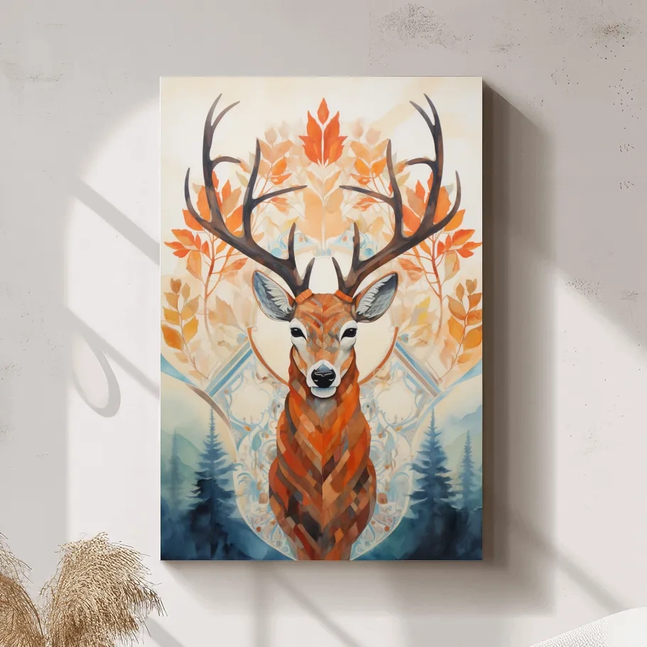 Symmetrical ornate pattern painting of a deer head